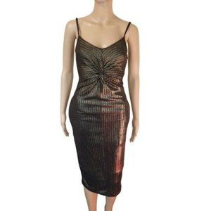 By Johnny dress metallic Sz 6-10 black gold strappy bodycon shimmery cocktail